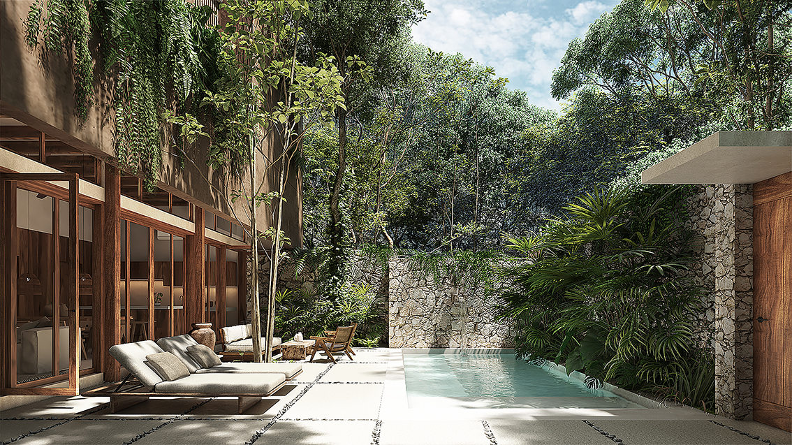 JARDIN Y PISCINA VILLA KOKOON BOHEMIO