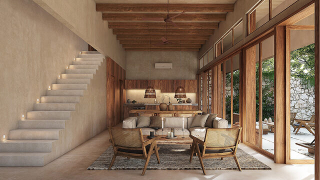 SALON CON VISTA AL EXTERIOR VILLA KOKOON BOHEMIO