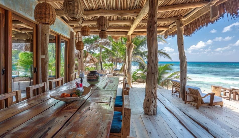 inside a beachfront house in Tulum