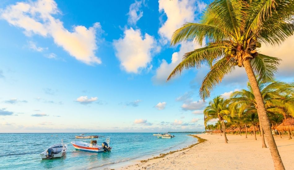 eco-friendly homes Riviera Maya with pristine beaches and tropical palm trees