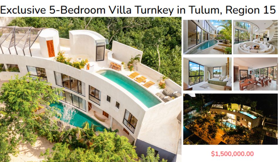 Luxury villa for sale in Tulum Region 15 with private rooftop pool, ideal for investors looking to invest in Tulum 2025.