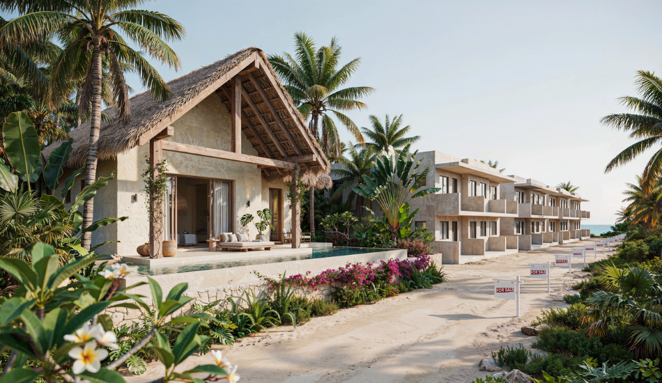 Unique luxury villa and modern condo developments in Tulum, highlighting the difference between distinctive properties and oversupplied inventory.